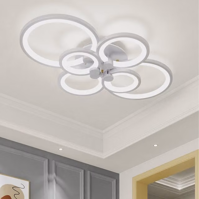 Komore Modern Round LED Semi Flush Mount Ceiling Light in White