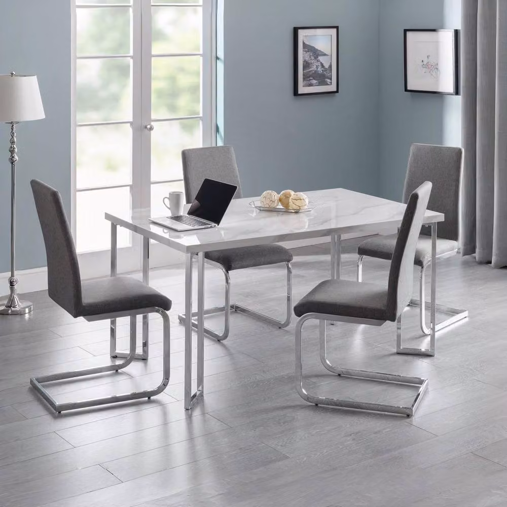 Cheshire Kensington Set of 2 Modern Cantilever Dining Chairs in Slate Grey Fabric with Metal Base – 4