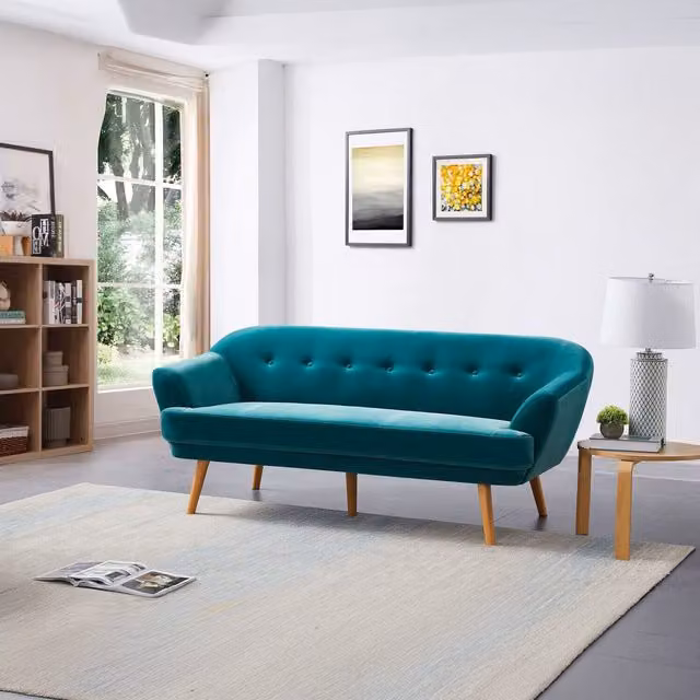 Timber Art Design UK Snowdonia 3 Seater Green Velvet Upholstered Modern Sofa