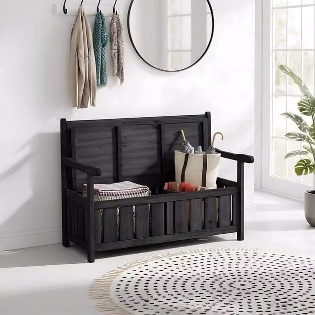 EONLION Black Wooden Outdoor Storage Bench Box for Garden and Patio, Width: 100 cm – 1
