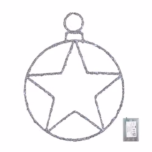 Samuel ALEXANDER Silver Star Ball Christmas Hanging Decoration with Twinkling White LEDs, Diameter: 49 cm – 3