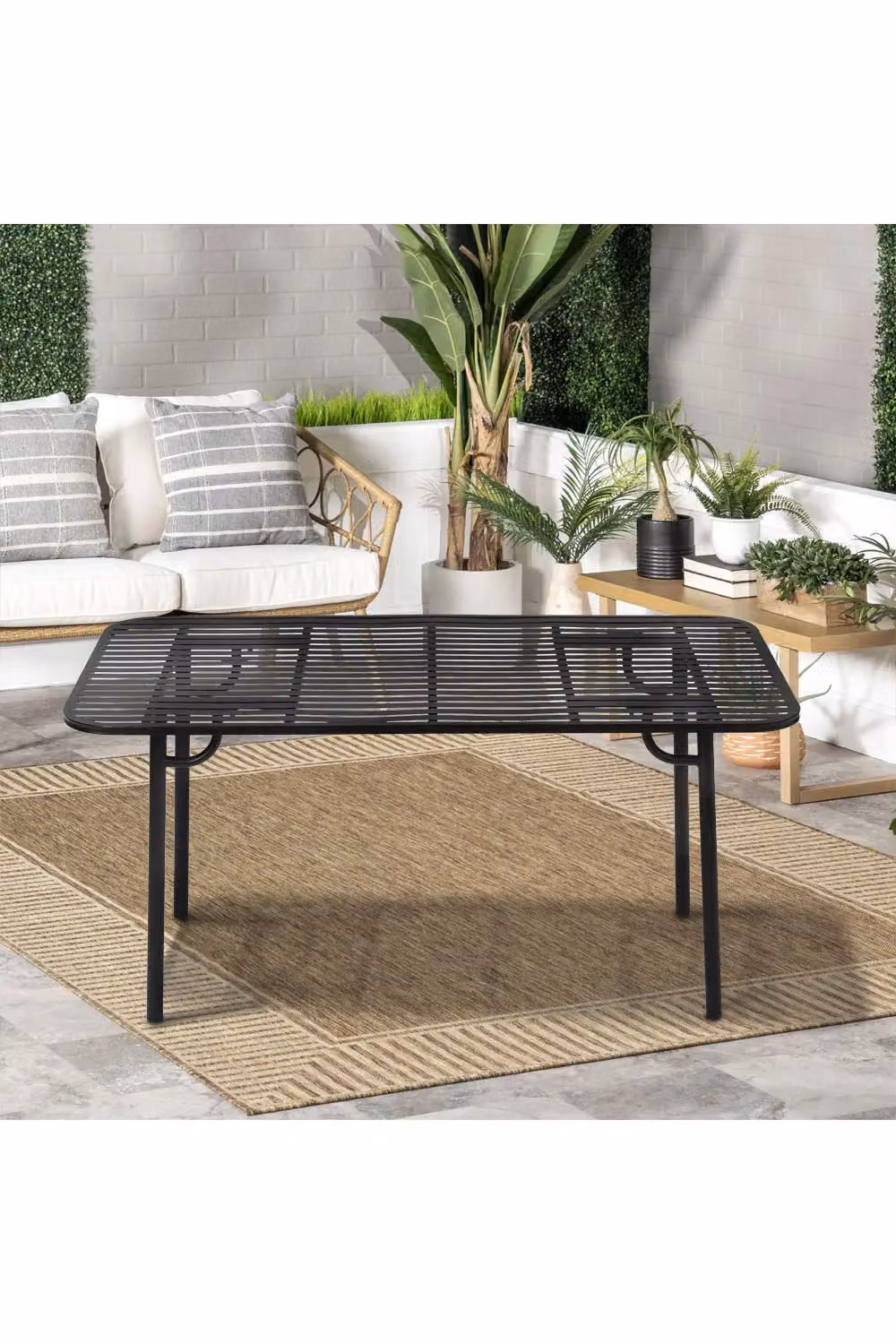 Livingandhome Modern Rectangular Metal Outdoor Garden Dining Table in Matt Black – 3