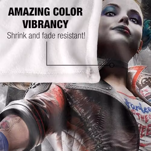 LOGOVISION Suicide Squad Kill The Justice League Harley Silk Touch Fleece Blanket, White and Multicolour, W/D/H: 152 x 152 x 127 cm – 3
