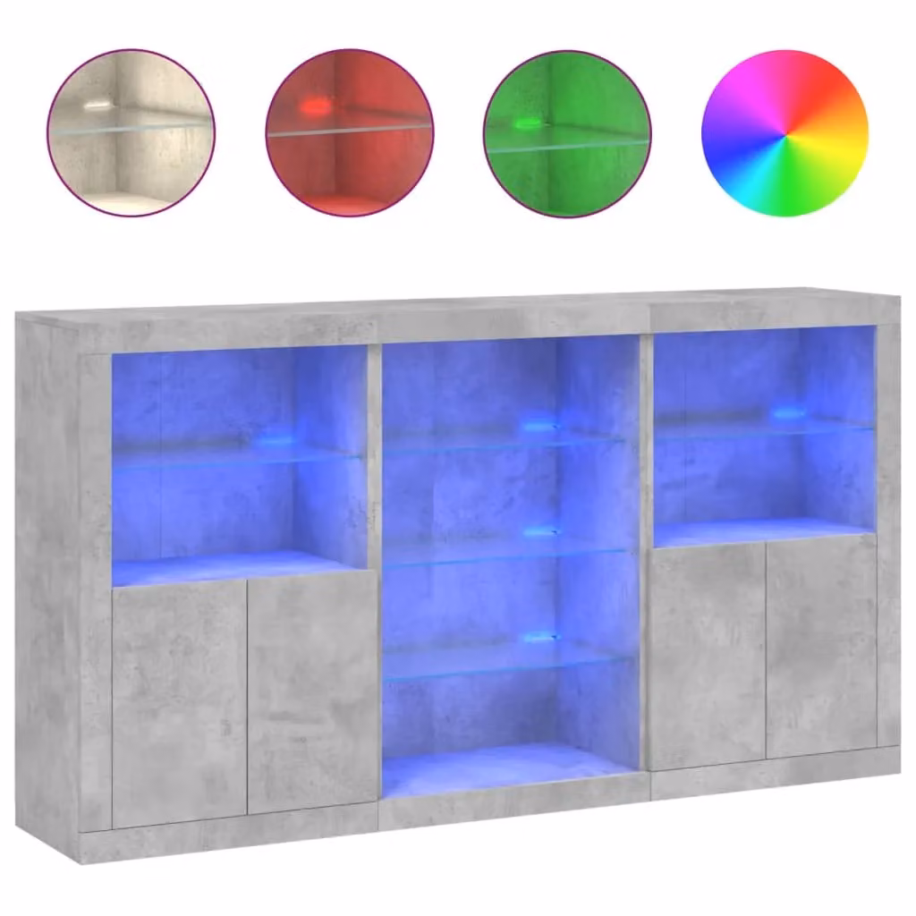 Berkfield Home Modern Sideboard with Integrated LED Lights in Concrete Grey, W: 181.5 cm, D: 37 cm, H: 100 cm – 2