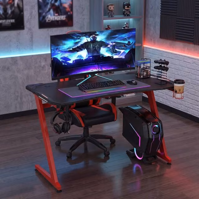 STILVORA Gaming Desk with Carbon Fibre Surface in Red and Black