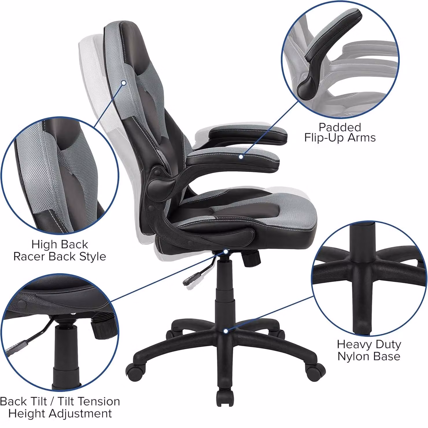 FWStyle Black and Grey Faux Leather Racer Style Deluxe Gaming Chair – 2