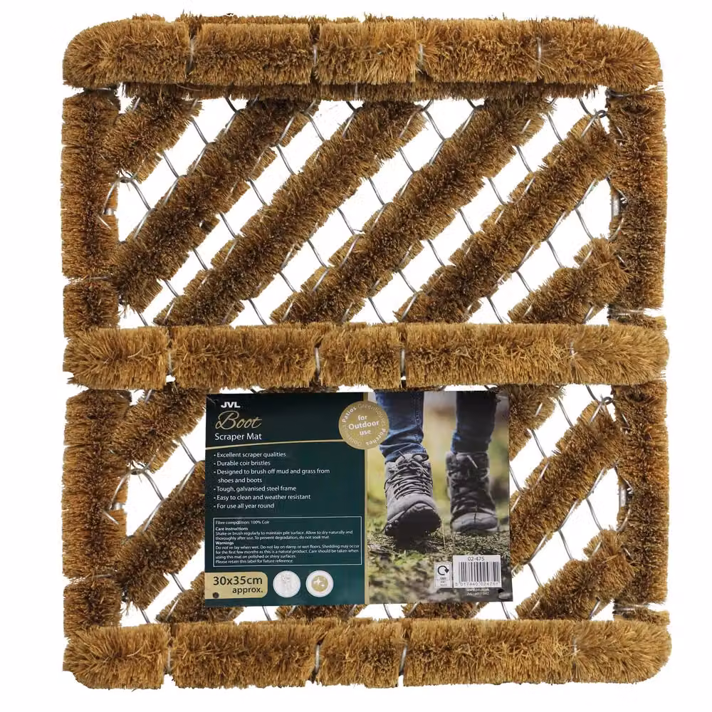 JVL Brown Coir Boot Shoe Scraper Door Mat, W: 30 cm, D: 30 cm, H: 30 cm – 3