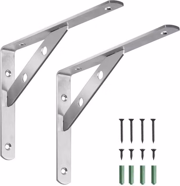 SPETLEK 2-Pack Heavy Duty L-Shaped Stainless Steel Wall Support Brackets in Silver, 20 cm
