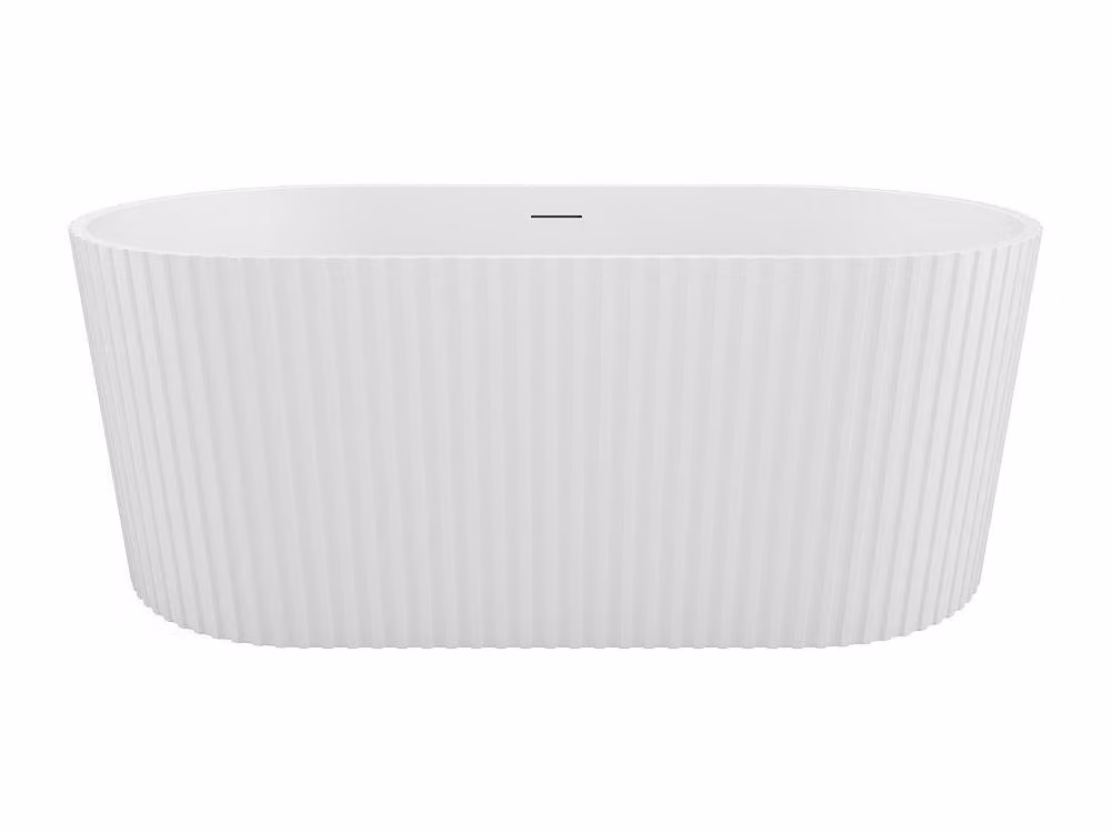 Vente-unique Ribbed Acrylic Oval Freestanding Bathtub in Matte White, W/D/H: 170 x 80 x 58 cm – 2
