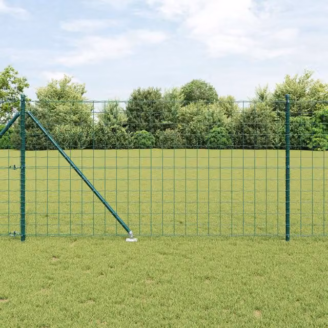 Berkfield Home Euro Fence with 7 Spike Posts, Galvanised Steel, Green and Silver, W: 10 m, H: 0.7 m
