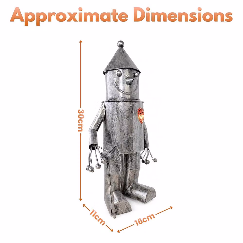 Marco Paul Solar Tin Man Garden Ornament with LED Heart in Metallic Silver – 2