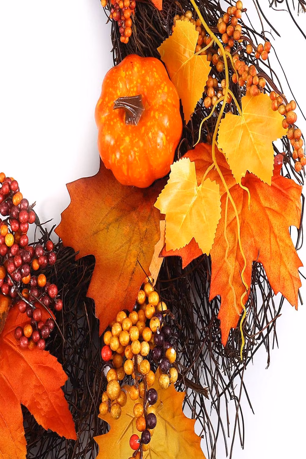 Garden Sanctuary Realistic LED Autumn Wreath with Orange Artificial Maple Leaves – 5