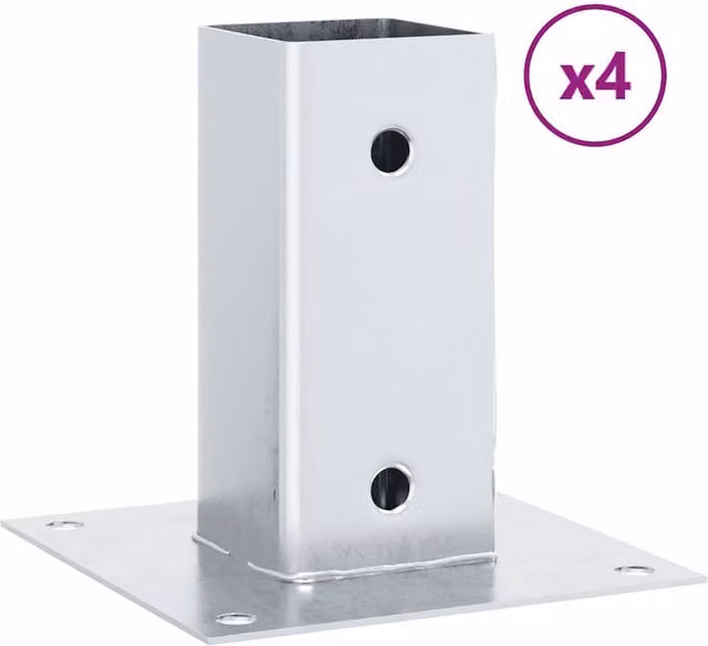 Berkfield Home Square Post Bases, 4 Pack, Silver Galvanised Steel, 71 x 71 mm