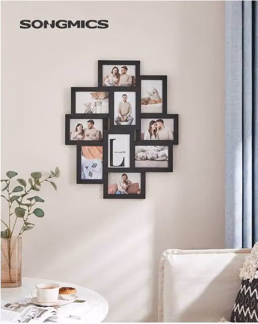 SONGMICS Rectangular 10-Photo Collage Frame in Black