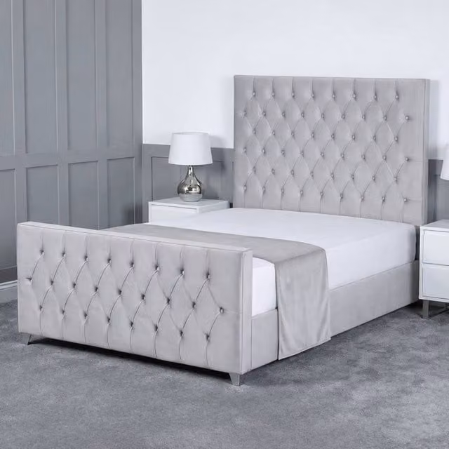 Living Comfort Bedz Vertex Silver Velvet Upholstered Gas Lift Storage Bed with 48 Inch Headboard, W/D/H: 90 x 190 cm