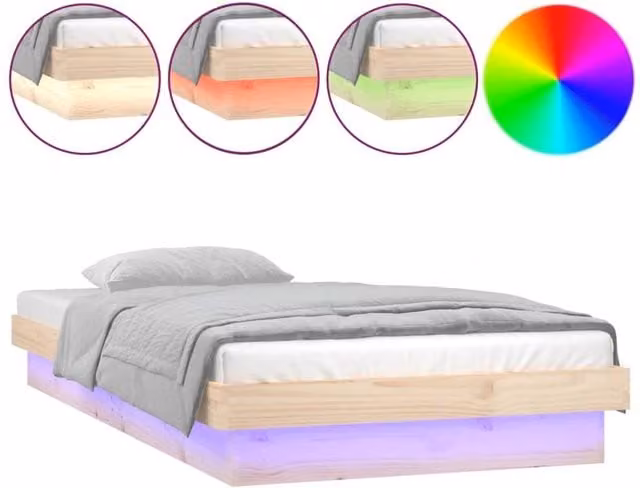 Berkfield Home Solid Wood LED Bed Frame in Natural Pine with Under-Bed Lighting and USB Charging Port, W/D/H: 90 x 200 cm – 1