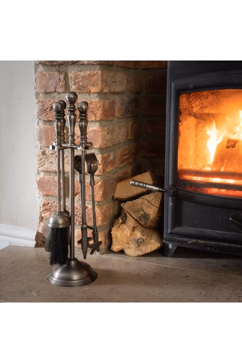 KDMD Traditional Antique Pewter 5-Piece Fireplace Companion Set in Silver – 3
