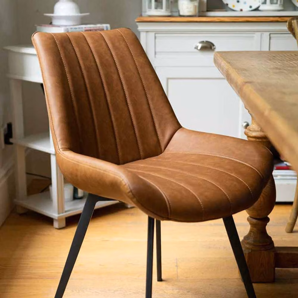 Lemon Pavilion Furniture and Decor Malmo Tan Dining Chair in Brown Faux Leather with Metal Legs, W49 x D57 x H86 cm – 4