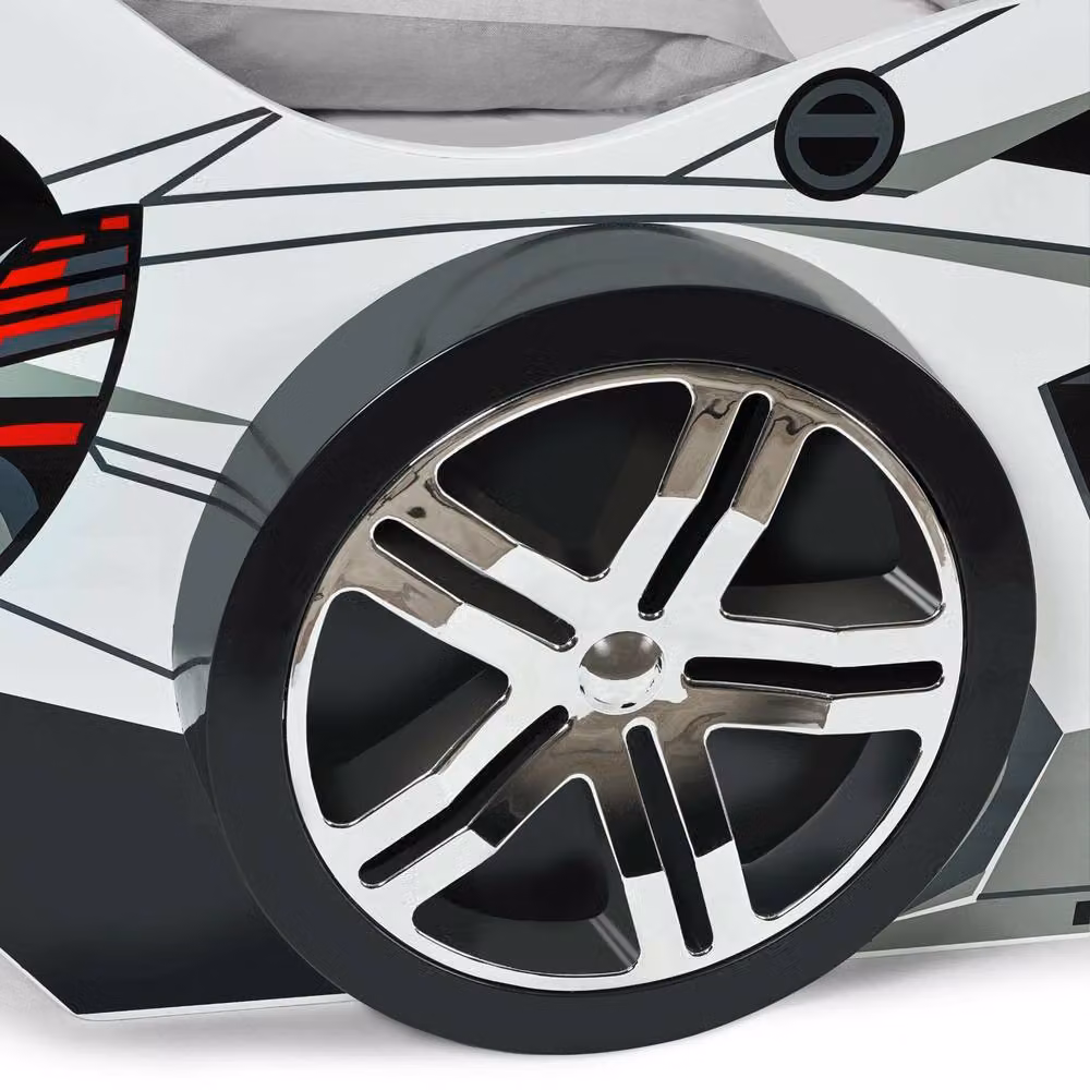 Cheshire Stream Race Car Bed in White and Grey High Gloss, Small Single, W/D/H: 90 x 190 cm – 4