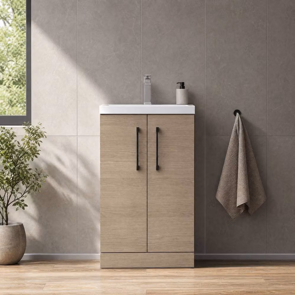 Balterley Solace Oak Freestanding Bathroom Vanity Unit with Basin and Soft Close Doors, W/D/H: 51 x 36 x 84 cm – 3
