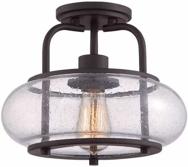 Trilogy Elstead Small Semi Flush Ceiling Light in Old Bronze with Transparent Glass and E27 Socket