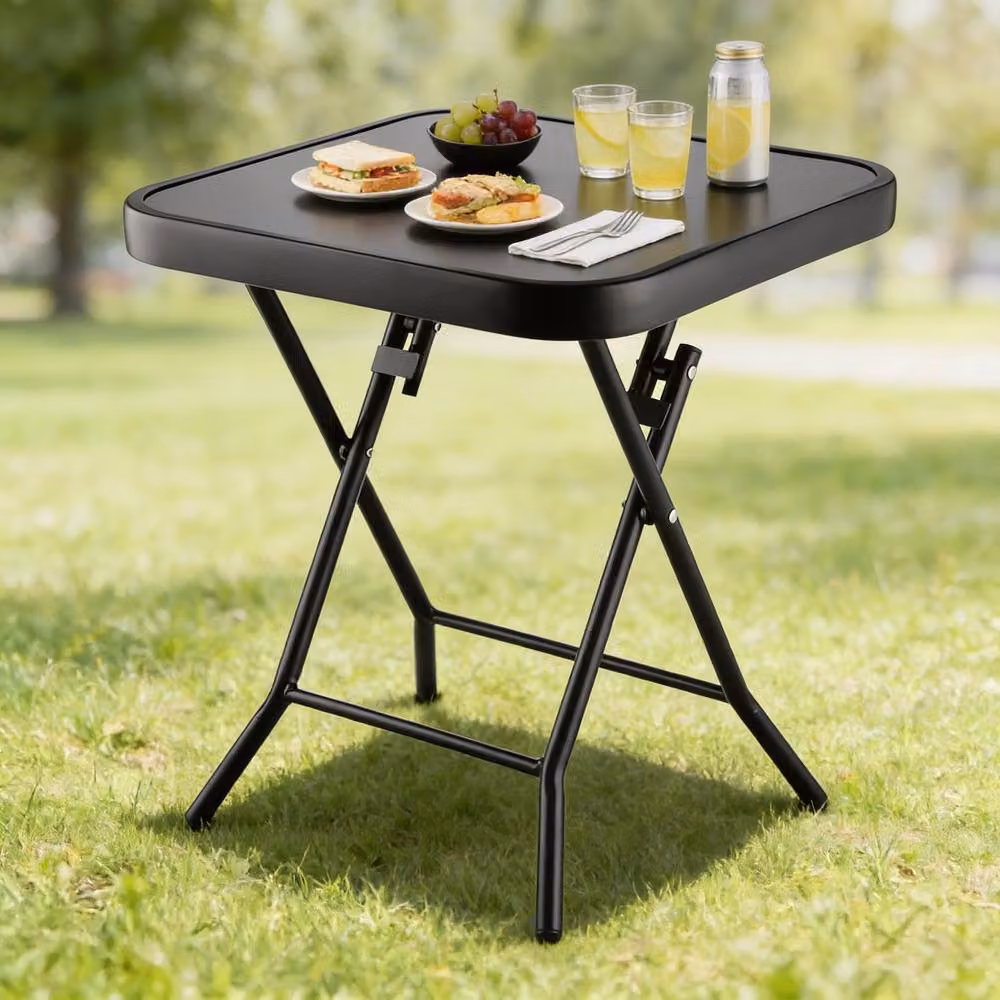 Crystals Black Folding Side Table with Glass Top for Garden and Terrace, W/D/H: 50 x 50 x 50 cm – 2