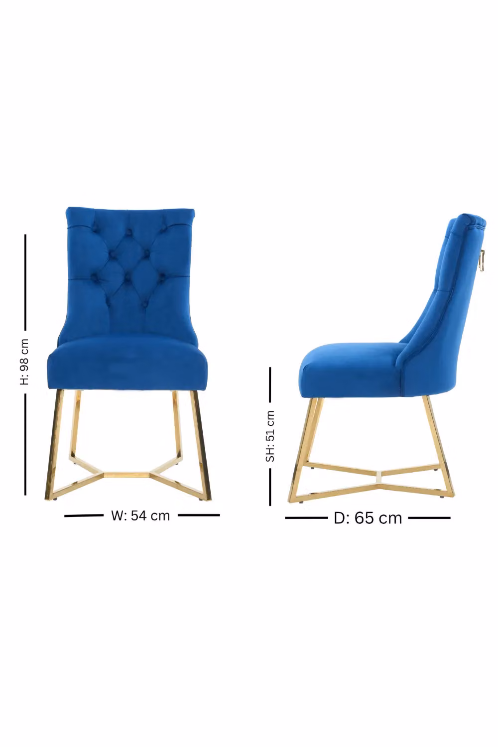 Life Interiors Ambra Modern Velvet Dining Chair with Gold Legs and Tufted Back in Blue – 3