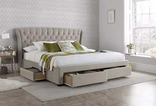Bedmaster Newton Velvet 4 Drawer Storage Bed in Grey or Beige, W/D/H: 180 x 200 cm