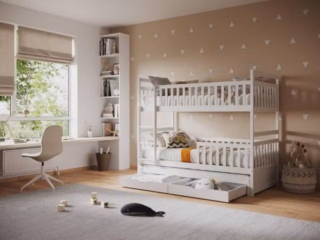 Flair Elvis Bunk Bed with Trundle and Drawers in White, Solid Pine Wood, W/D/H: 90 x 200 cm
