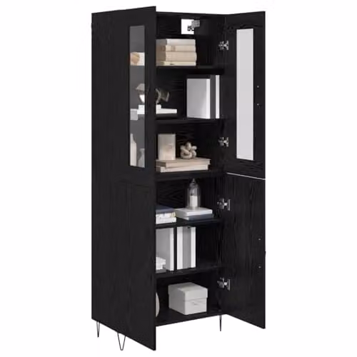 vidaXL Modern Highboard in White and Black Oak with Hinged Doors, W/D/H: 69.5 x 34 x 180 cm – 1