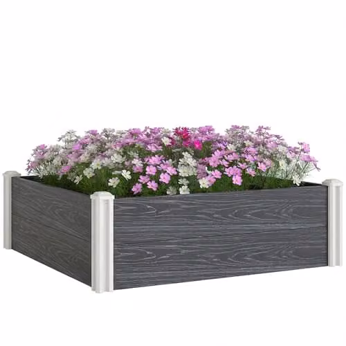Outsunny Grey Plastic WPC Raised Garden Bed for Vegetable, Herb and Ornamental Gardens – 1