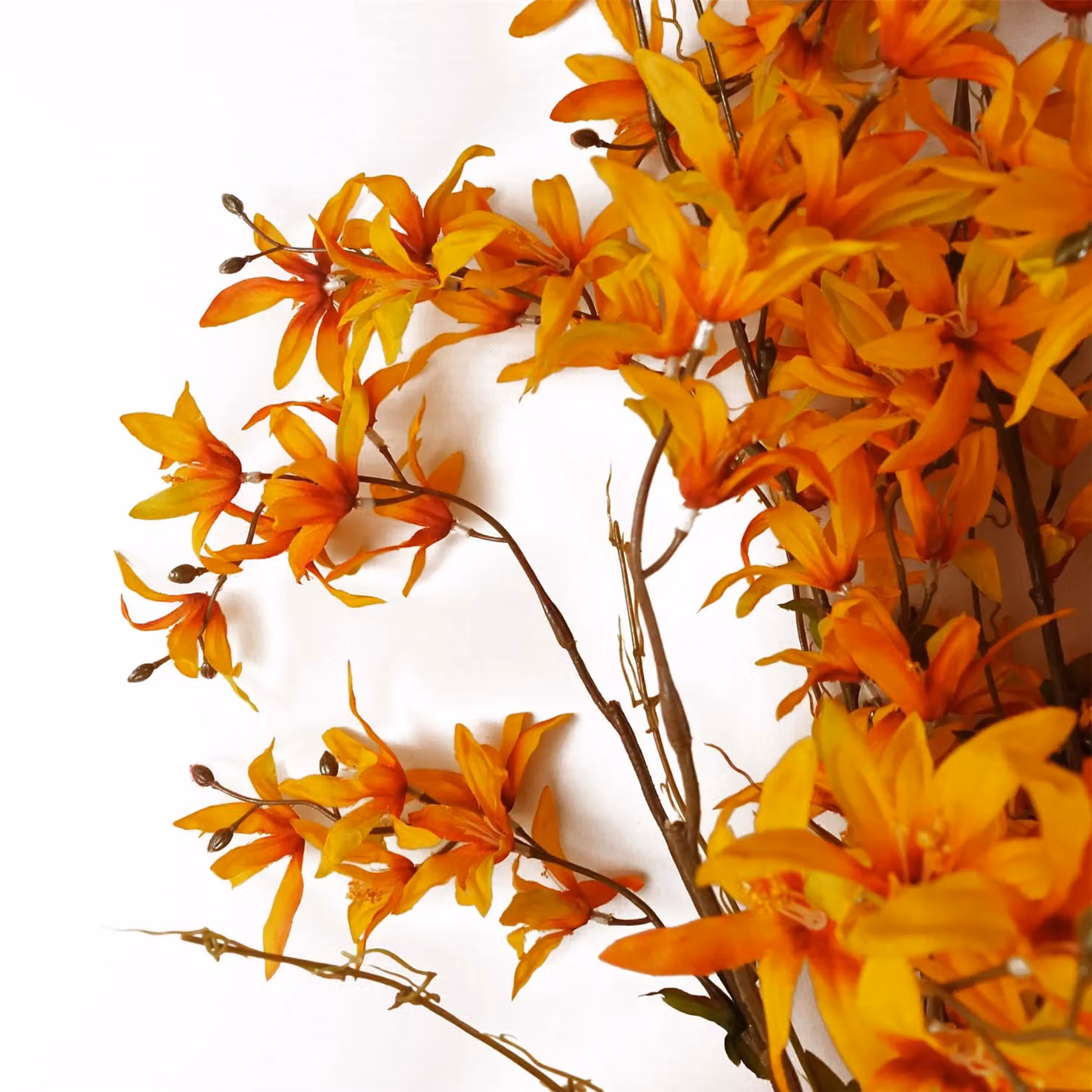 Leaf Design UK Yellow and Orange Blossom Floral Artificial Spray, Height: 130 cm – 2