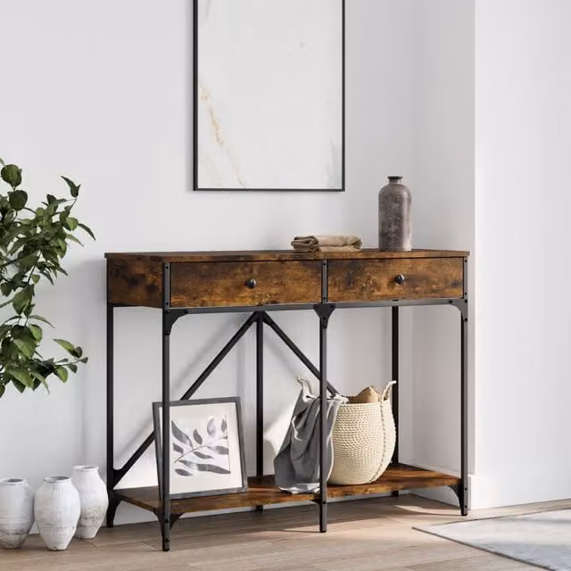 Berkfield Home Smoked Oak Console Table in Brown, W/D/H: 100 x 39 x 78.5 cm