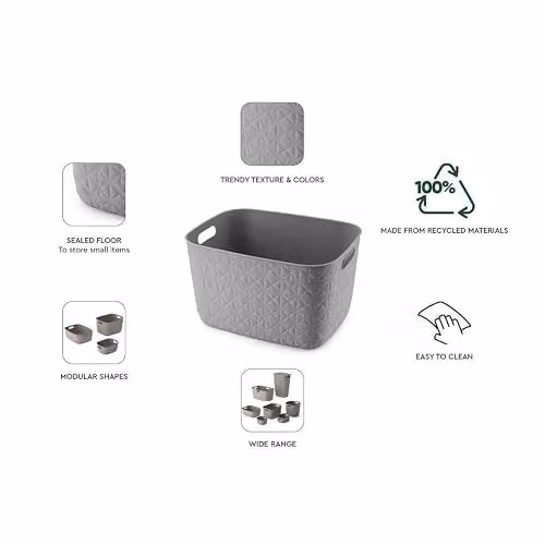 Rajani Large 19L Plastic Storage Basket in Taupe and Grey for Home or Office Use – 2