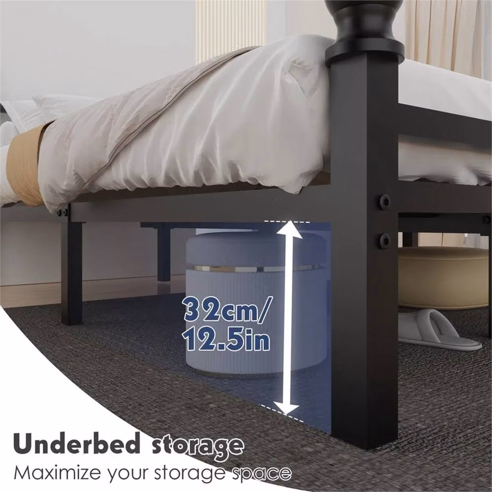 EONLION Metal Double Bed Frame with Headboard and Footboard in Black, W/D/H: 140 x 200 cm – 3