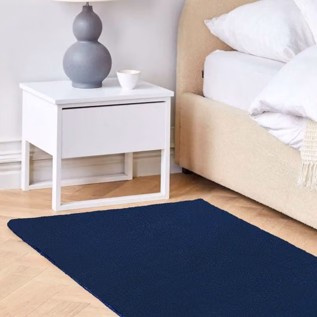 Wyld and Coco Navy Blue Viscose and Cotton Hand-Tufted Rectangular Rug, W: 80 cm, L: 150 cm