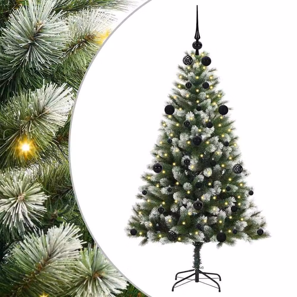 Berkfield Home Lush Artificial Hinged Christmas Tree with Flocked Snow in Green and White, Height: 150 cm – 2