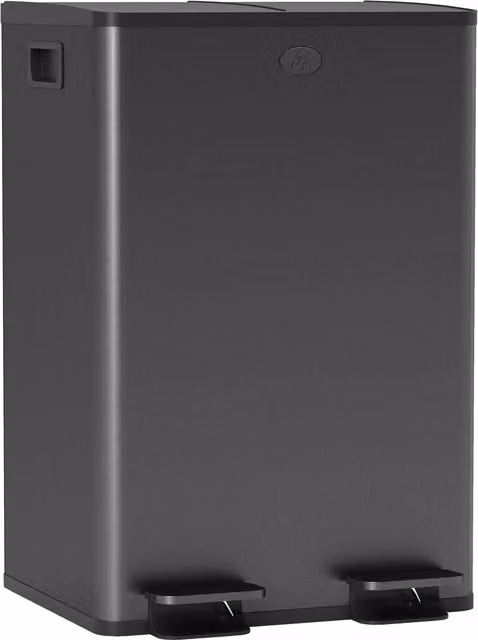 HOMCOM 56L Dual Compartment Stainless Steel Pedal Bin with Odour Filter and Removable Inner Buckets, Black – 1
