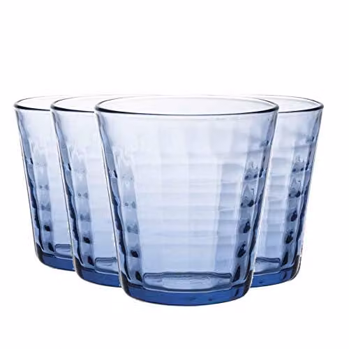 Duralex Prisme Blue Geometric Glass Tumblers, 275ml, Pack of 4