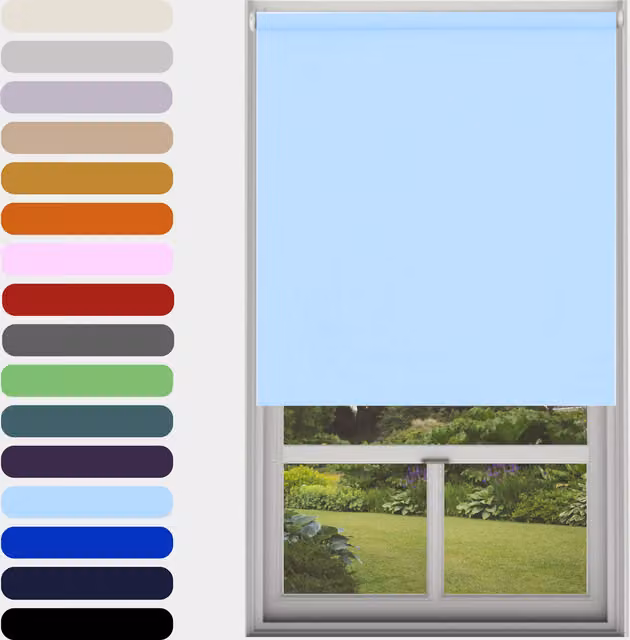 Caecus Made to Measure Blue Blackout Roller Blind, Thermal Insulating, W: 120 cm, H: 210 cm