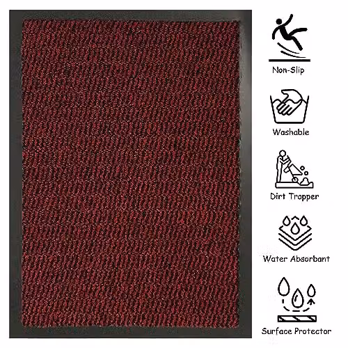 KAV Non-Slip Washable Dirt Trapper Door Mat, Red, W: 40 cm, D: 60 cm – 3