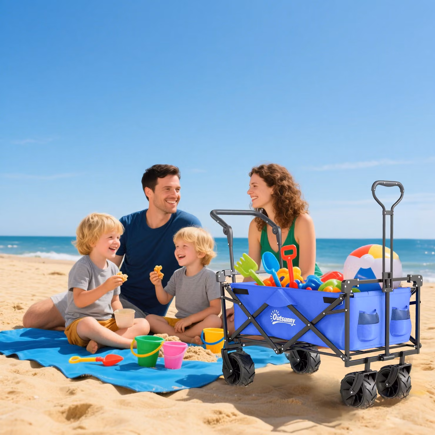 Outsunny Folding Trolley Storage Wagon with Canopy and Handle in Blue – 7