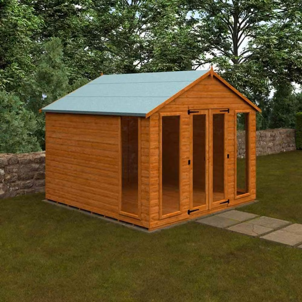 Buttercup Farm Contemporary Summerhouse 12mm Wooden Shed in Burnt Orange, W/D/H: 295 x 295 x 257.7 cm – 2