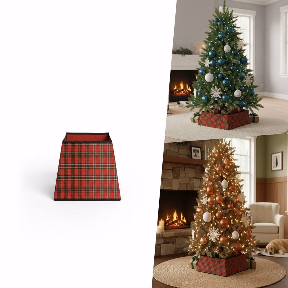 Pegdev Red Tartan Christmas Tree Skirt Decorative Foldable Base Cover – 4