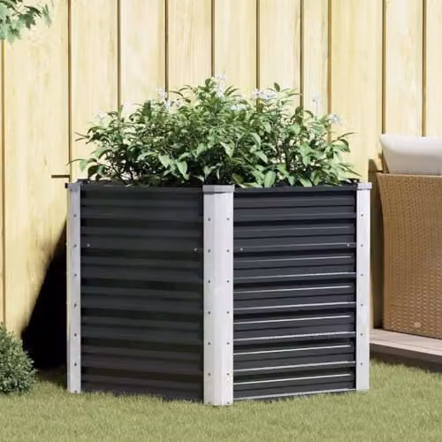 vidaXL Anthracite Galvanised Steel Raised Bed W/D/H: 129 x 129 x 77 cm