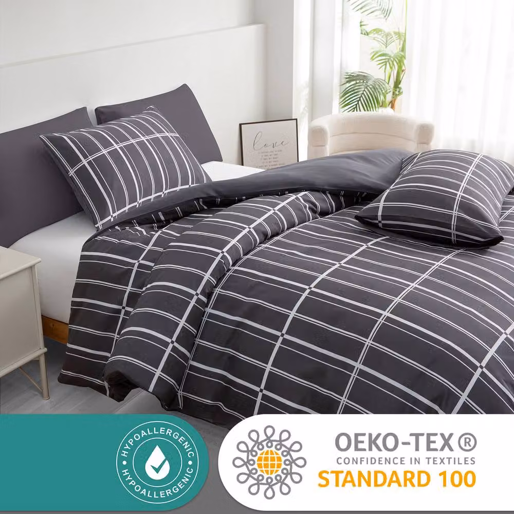 Grace Brushed Microfibre Duvet Cover and Pillowcase Set in Anthracite Grey, Double, W: 140 cm x L: 200 cm – 4