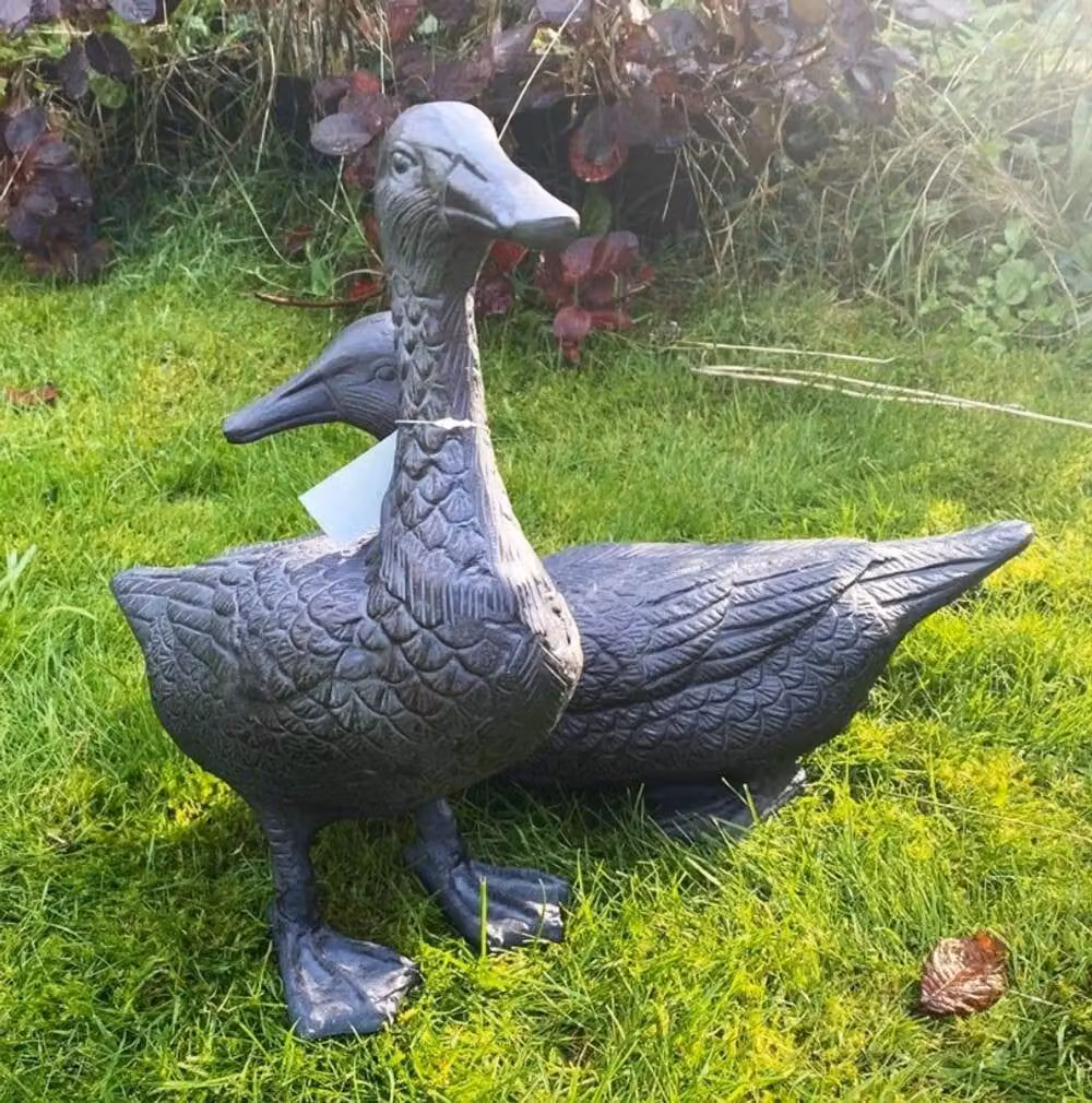 F&G Supplies Pair of Ducks Garden Sculpture, Cast Aluminium with Antique Bronze Finish, W/D/H: 38.0 x 29.0 x 15.0 cm – 2