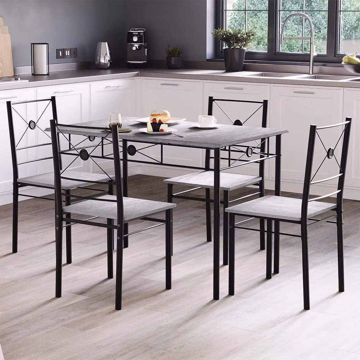 Home Discount Vida Designs Roslyn 4 Seater Grey Dining Set with Rectangular Table and Metal Chairs – 5