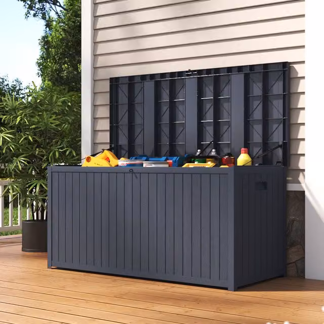 Livingandhome 430L Lockable Waterproof Outdoor Garden Storage Box in Grey