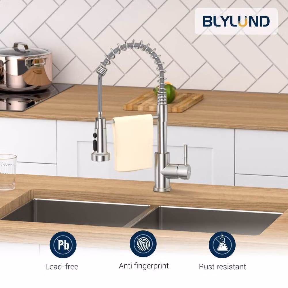Blylund Stainless Steel Kitchen Tap with Pull Out Spout and Spray Function in Silver – 4